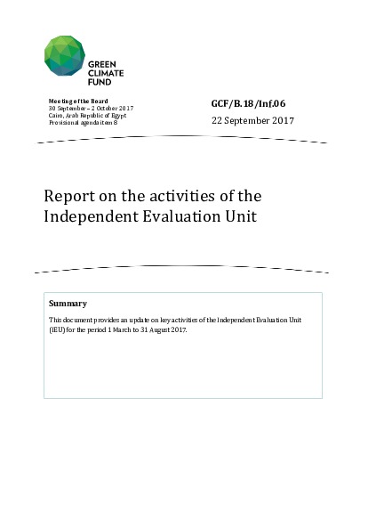 Document cover for Report on the activities of the Independent Evaluation Unit