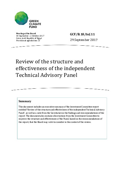 Document cover for Review of the structure and effectiveness of the independent Technical Advisory Panel