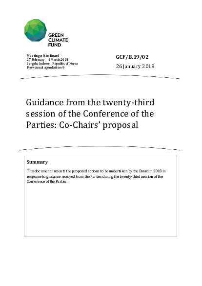 Document cover for Guidance from the twenty-third session of the Conference of the Parties: Co-Chairs’ proposal