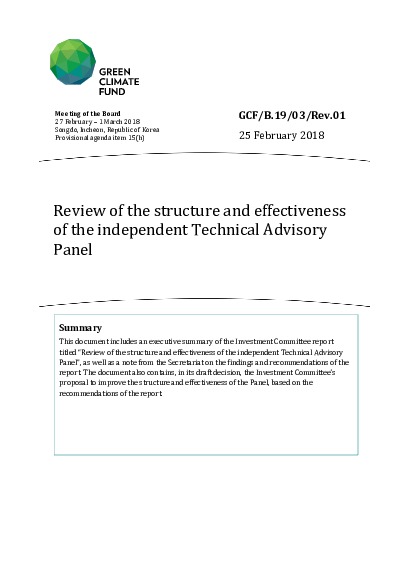Document cover for Review of the structure and effectiveness of the independent Technical Advisory Panel