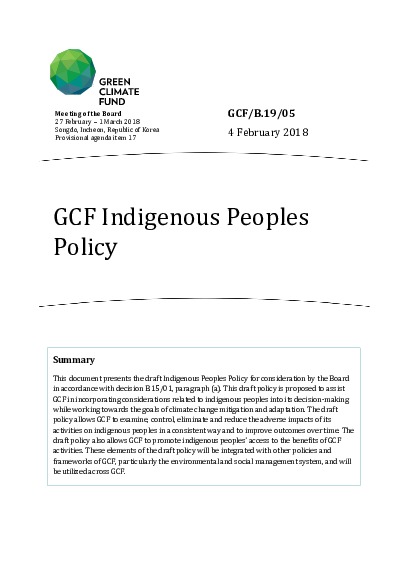 Document cover for GCF Indigenous Peoples Policy