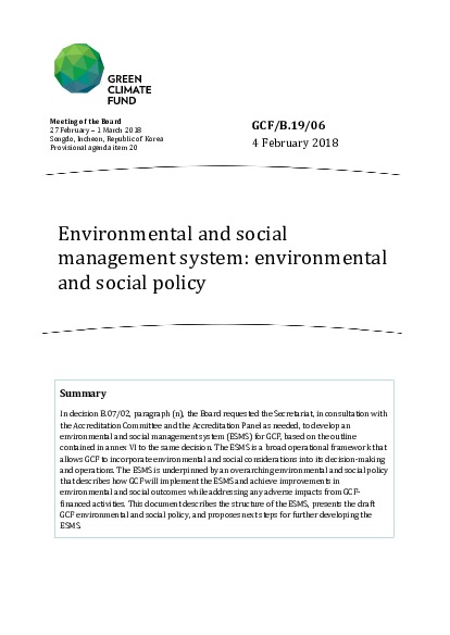 Document cover for Environmental and social management system: environmental and social policy
