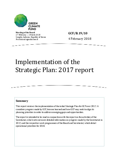 Document cover for Implementation of the Strategic Plan: 2017 report