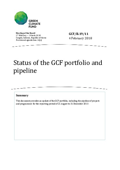 Document cover for Status of the GCF portfolio and pipeline