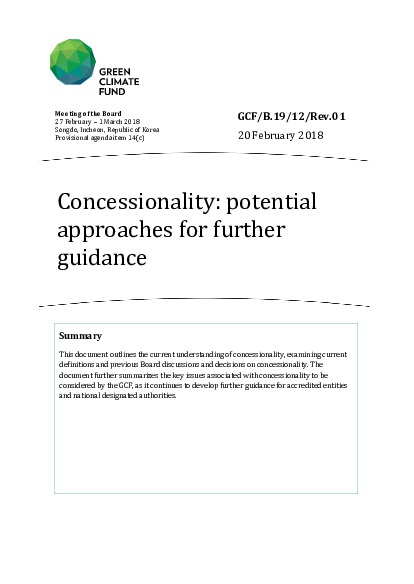 Document cover for Concessionality: potential approaches for further guidance