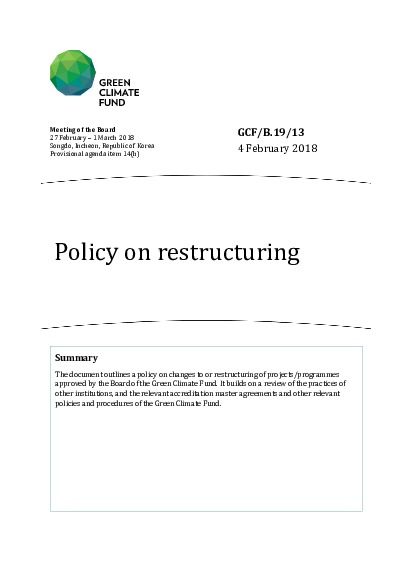 Document cover for Policy on restructuring
