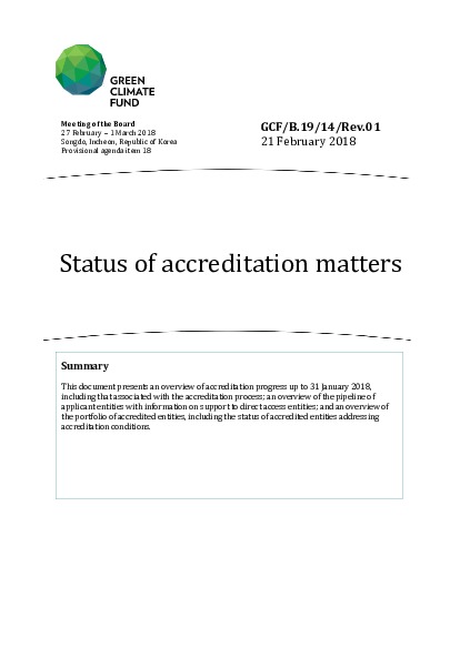 Document cover for Status of accreditation matters
