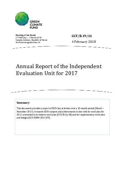 Document cover for Annual Report of the Independent Evaluation Unit for 2017