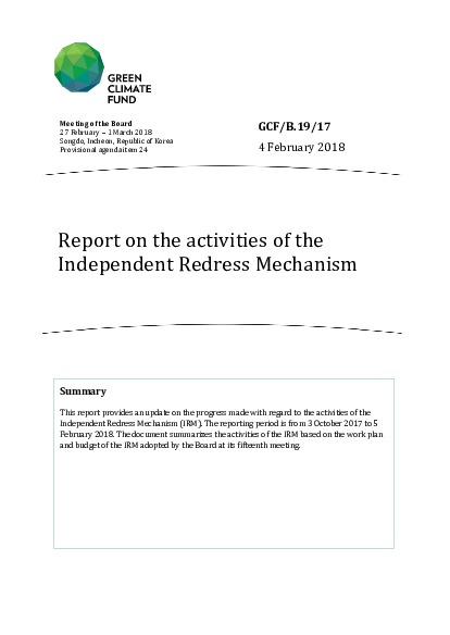 Document cover for Report on the activities of the Independent Redress Mechanism