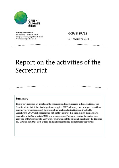 Document cover for Report on the activities of the Secretariat