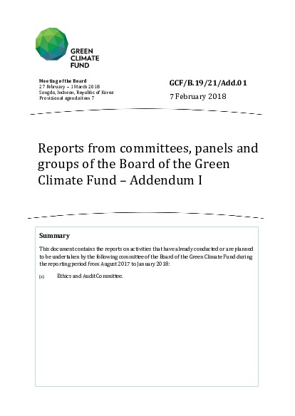Document cover for Reports from committees, panels and groups of the Board of the Green Climate Fund – Addendum I