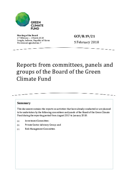 Document cover for Reports from committees, panels and groups of the Board of the Green Climate Fund