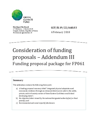 Document cover for Funding proposal package for FP061
