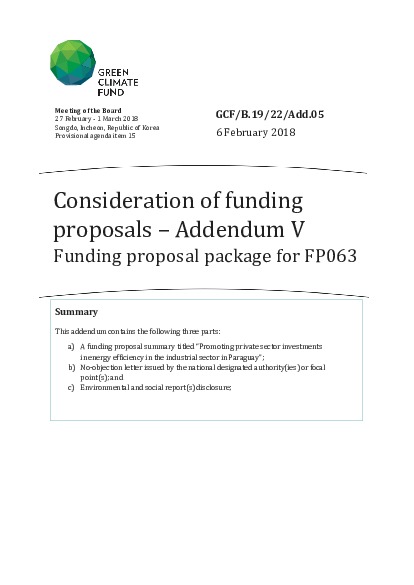 Document cover for Funding proposal package for FP063