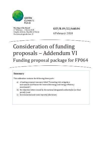 Document cover for Funding proposal package for FP064