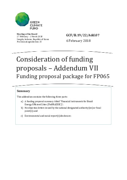 Document cover for Funding proposal package for FP065
