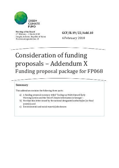 Document cover for Funding proposal package for FP068