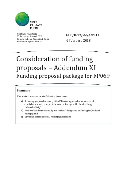 Document cover for Funding proposal package for FP069