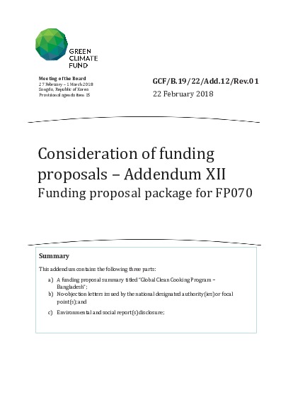 Document cover for Funding proposal package for FP070