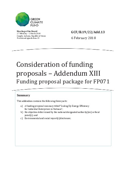 Document cover for Funding proposal package for FP071