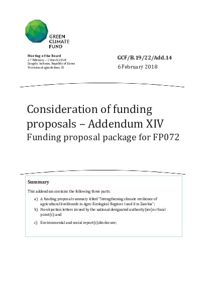 Document cover for Funding proposal package for FP072