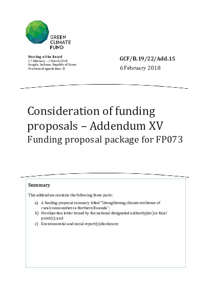 Document cover for Funding proposal package for FP073