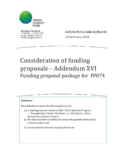 Document cover for Funding proposal package for FP074