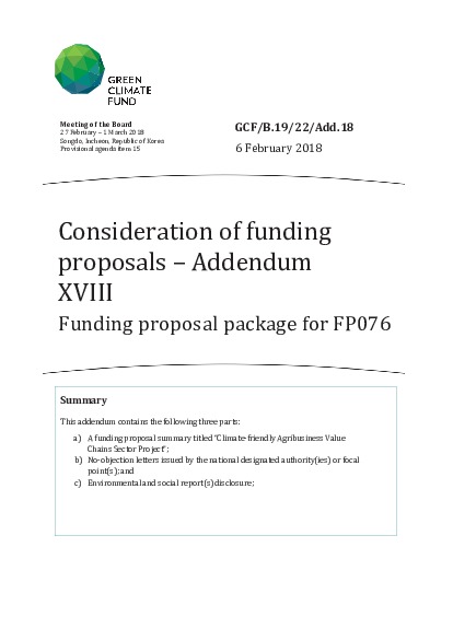 Document cover for Funding proposal package for FP076
