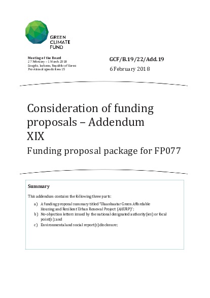 Document cover for Funding proposal package for FP077