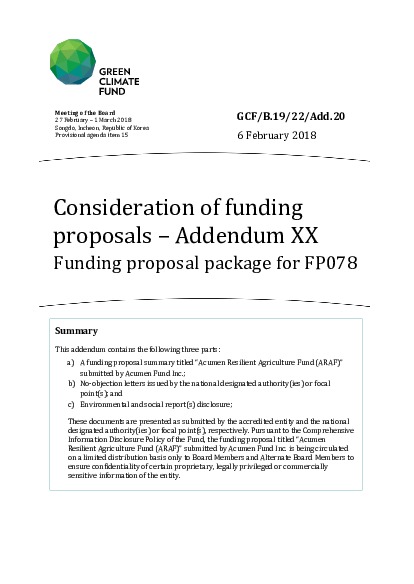 Document cover for Funding proposal package for FP078