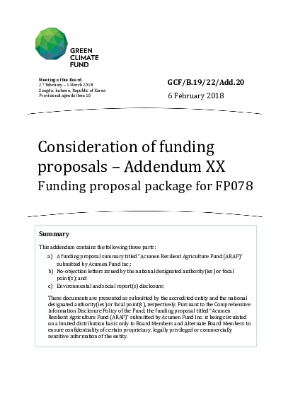 Document cover for Funding proposal package for FP078