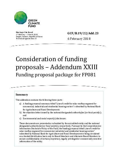 Document cover for Funding proposal package for FP081