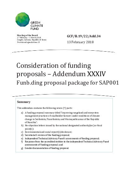 Document cover for Consideration of funding proposals – Addendum XXXIV: Funding proposal package for SAP001