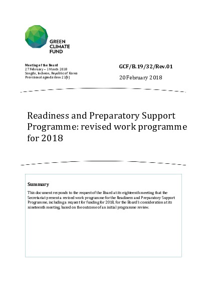 Document cover for Readiness and Preparatory Support Programme: Revised work programme for 2018