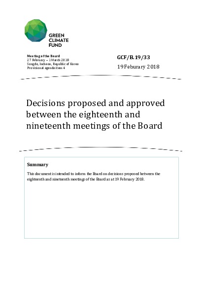 Document cover for Decisions proposed and approved between the eighteenth and nineteenth meetings of the Board