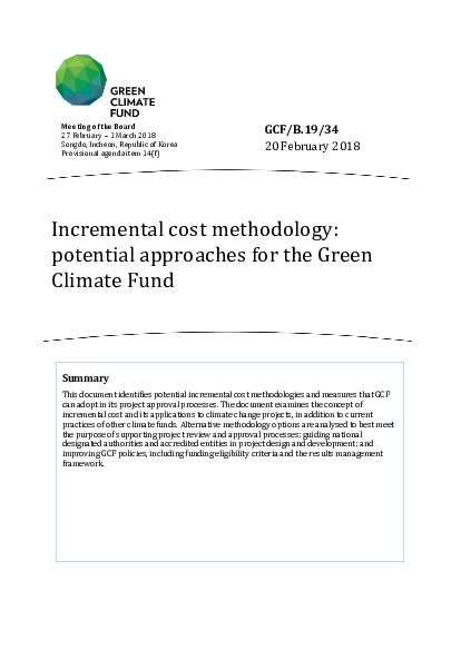 Document cover for Incremental cost methodology: potential approaches for the Green Climate Fund