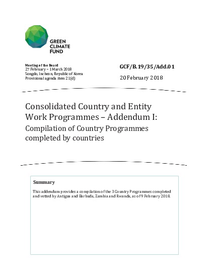 Document cover for Consolidated Country and Entity Work Programmes – Addendum I: Compilation of Country Programmes completed by countries