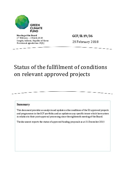 Document cover for Status of the fulfillment of conditions on relevant approved projects