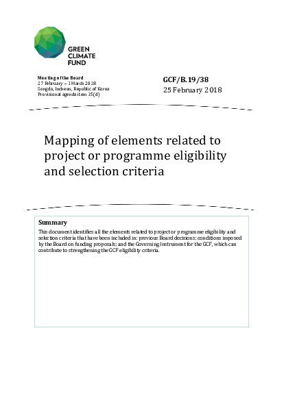 Document cover for Mapping of elements related to project or programme eligibility and selection criteria