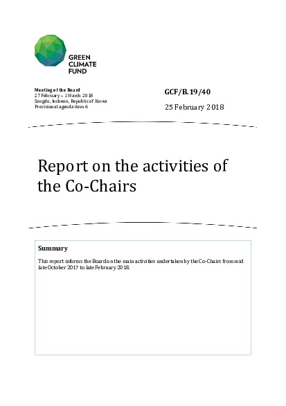 Document cover for Report on the activities of the Co-Chairs