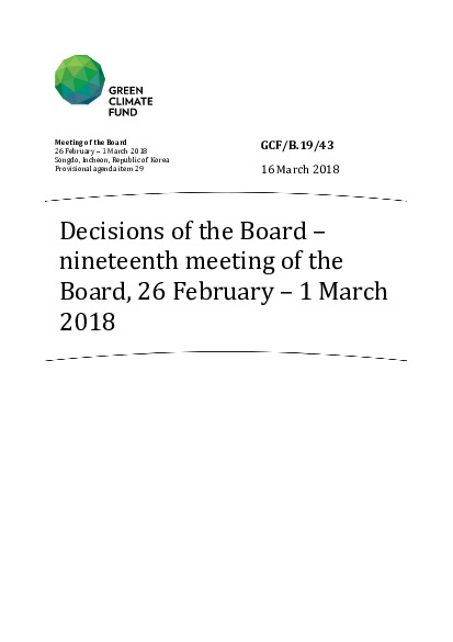 Document cover for Decisions of the Board – nineteenth meeting of the Board, 26 February – 1 March 2018
