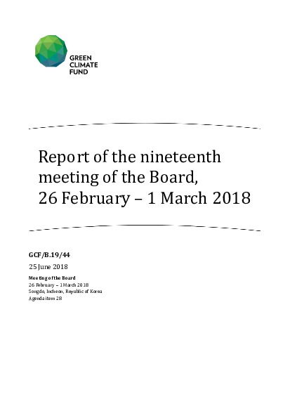 Document cover for Report of the nineteenth meeting of the Board, 26 February – 1 March 2018