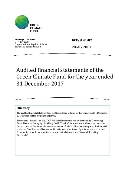 Document cover for Audited financial statements of the Green Climate Fund for the year ended 31 December 2017