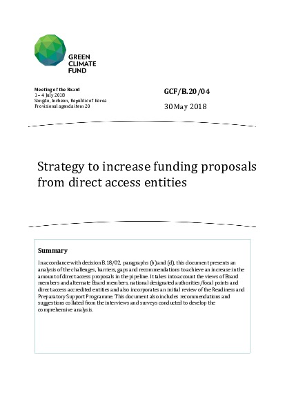 Document cover for Strategy to increase funding proposals from direct access entities