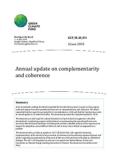 Document cover for Annual update on complementarity and coherence