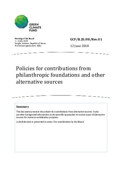 Document cover for Policies for contributions from philanthropic foundations and other alternative sources