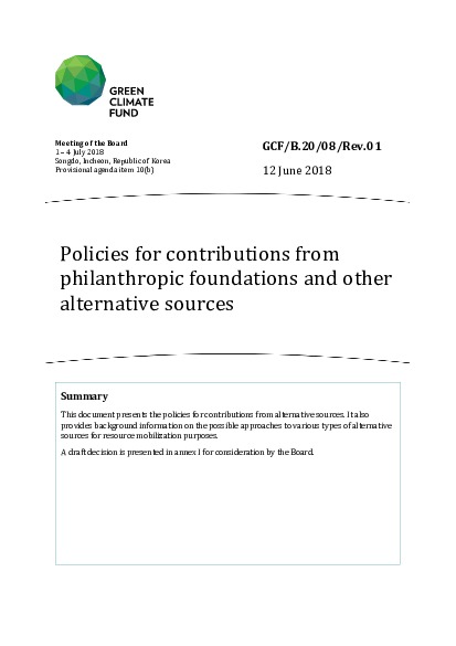 Download Policies for contributions from philanthropic foundations and other alternative sources Document cover for Policies for contributions from philanthropic foundations and other alternative sources