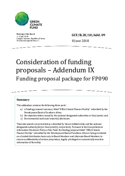 Document cover for Consideration of funding proposals – Addendum IX Funding proposal package for FP090