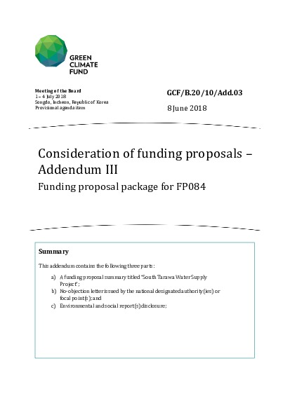 Document cover for Consideration of funding proposals – Addendum III Funding proposal package for FP084