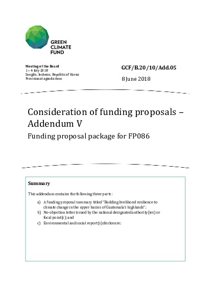 Download Consideration of funding proposals – Addendum V Funding proposal package for FP086 Document cover for Consideration of funding proposals – Addendum V Funding proposal package for FP086